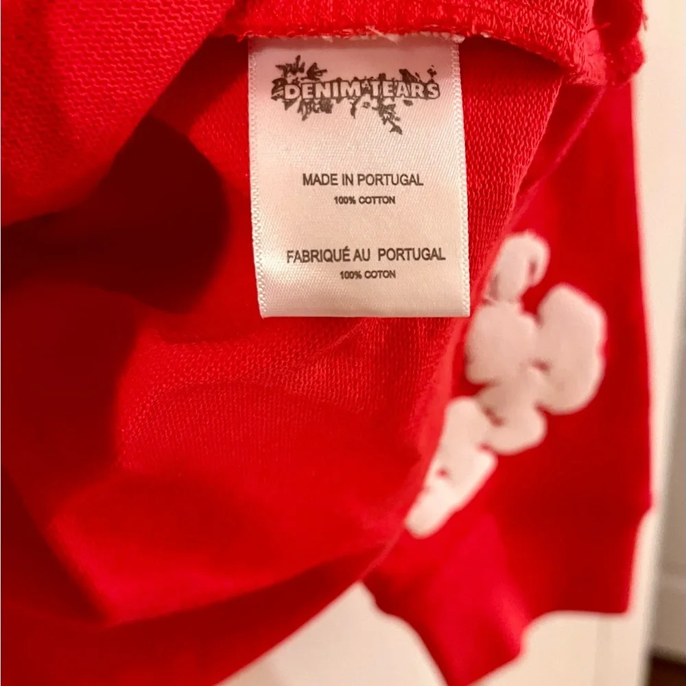 Cotton Wreath Long Sleeve Red Crew Neck Denim Tears Sweatshirt - Picture 3 of 4